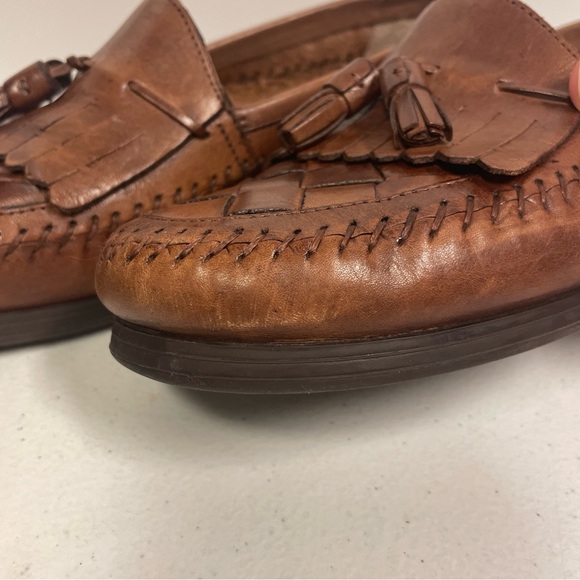 Giorgio Brutini Loafers Milan Shoes Mens Size 8 D Brown Leather Weave Tasseled - Picture 12 of 12